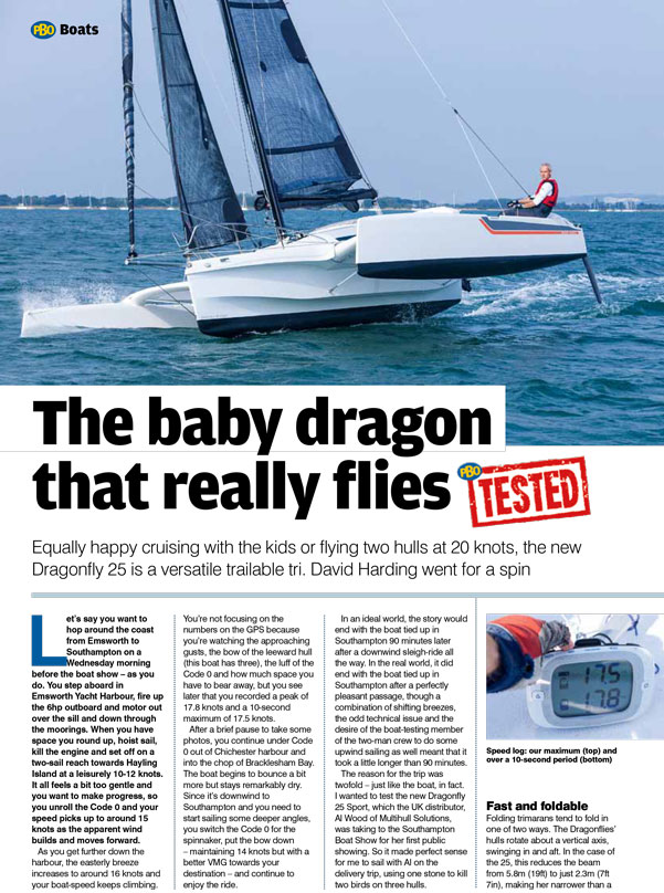 Dragonfly 25 trimaran tested by PBO magazine