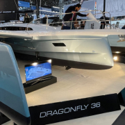 Dragonfly 36 reverse bow on centre hull